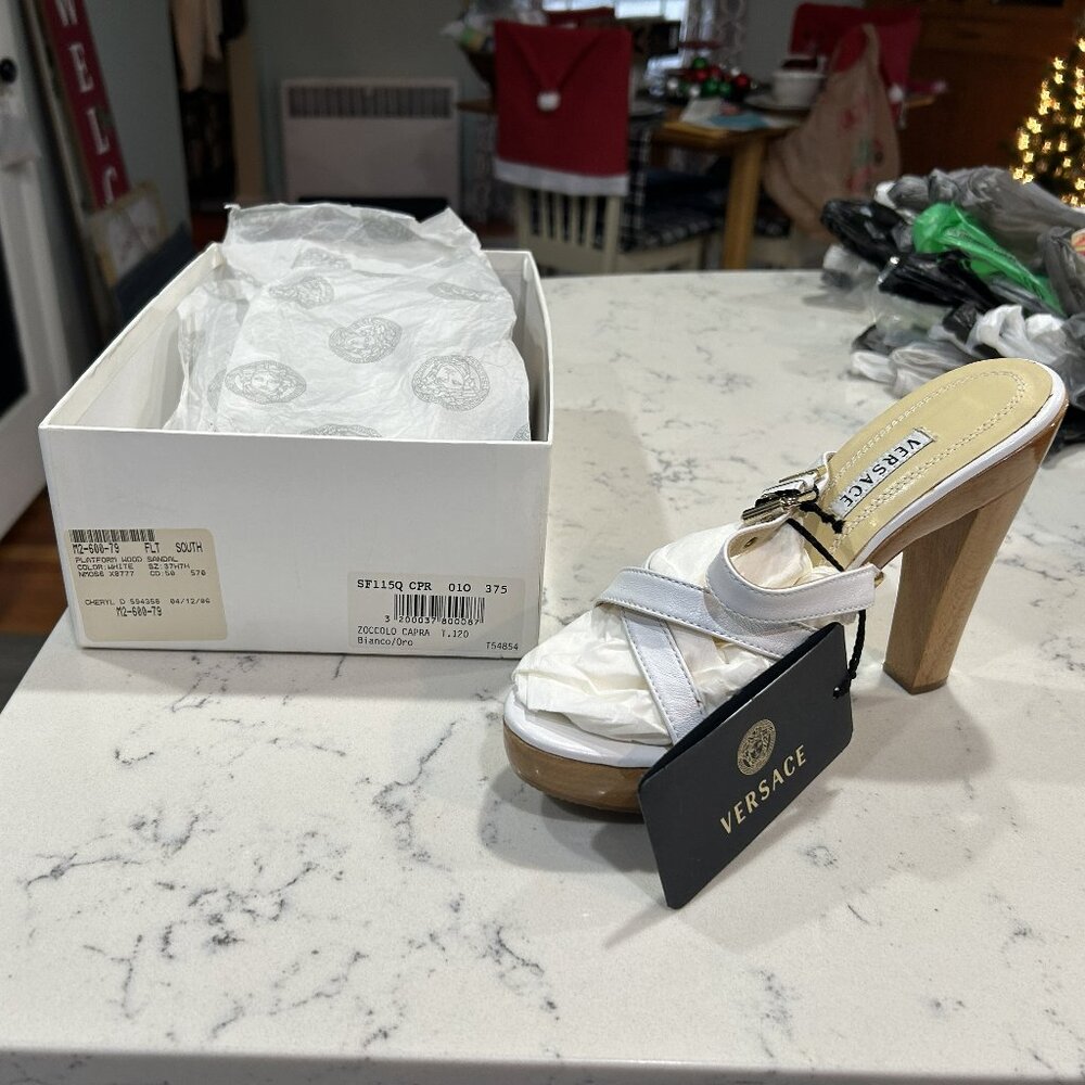 Versace Vintage White Wood Platform Sandals